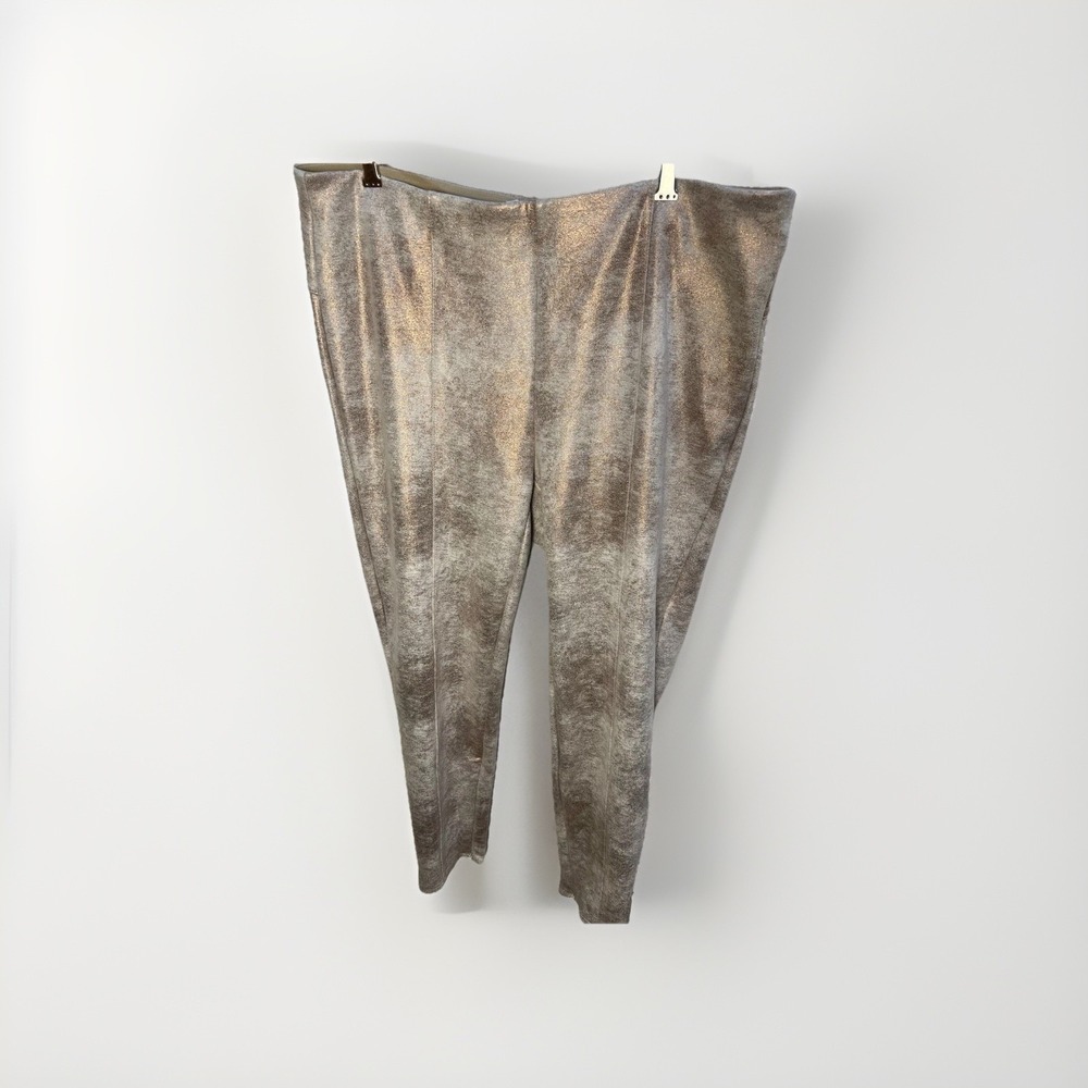 Anthropologie Cream Gold Sheen Sz 16 Party Pants Elastic Waist Pull On Stretch